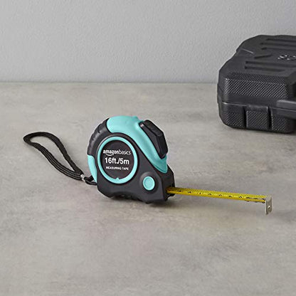 Amazon Basics Tape Measure - 16 ft / 192 in, Turquoise