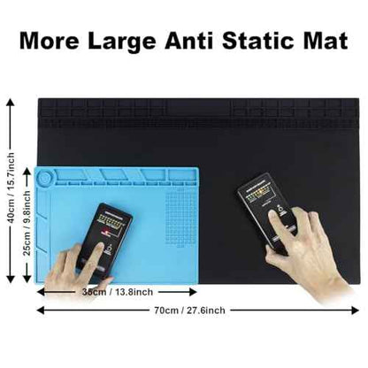 Anti Static Soldering Mat, Extra Large 27.6" x 15.7" Heat Resistant 932¡ÆF Large Silicone ESD Safe Work Mat with Grounding Accessories and Anti Static Wrist Strap (Black)