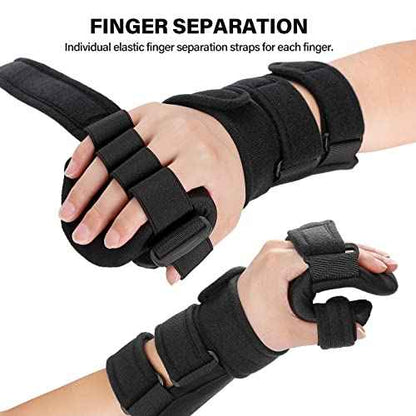 Stroke Resting Hand Splint Right&Left Resting Hand Splint with Finger Separator Functional Night Immobilizer Wrist Finger Brace for Carpel Tunnel Pain,Sprain Fracture,Tendonitis (Left,Black)