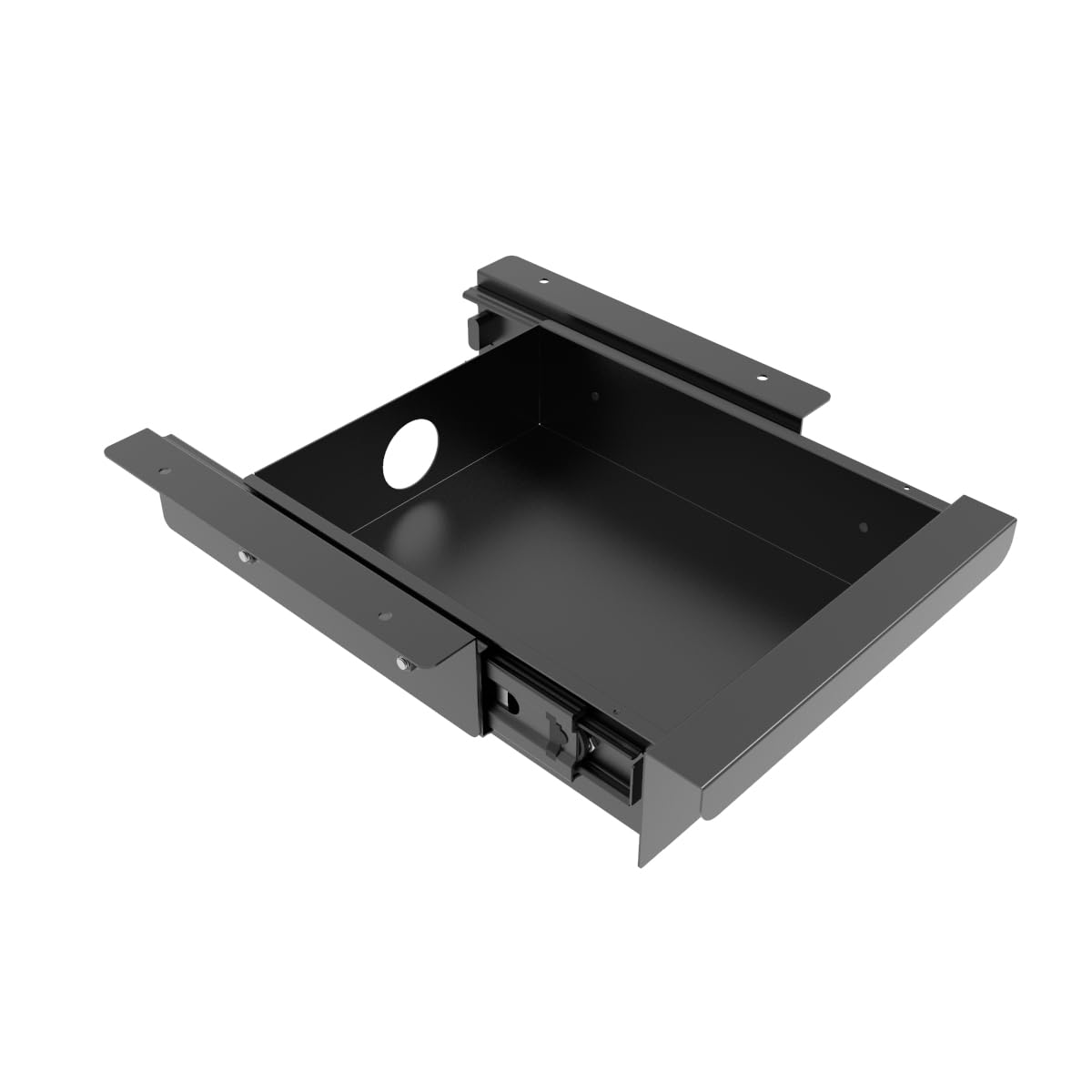 Mofangtech Under Desk Mounted Sliding Pull-out Drawer for Office Desk or Table - Storage Organizer for Sit Stand Workstation- W 9.8" x D 9.8" x 2.5", Metal, Black (Small)