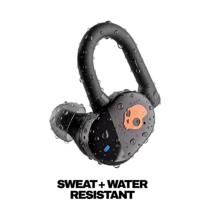 Skullcandy Push Play Active Wireless Earbuds, Bluetooth Headphones, Noise Isolating Fit, 34 Hrs Battery, Secure-Fit Over-Ear Hanger, Sweat Water Resistant, Microphone for iPhone Android - Black/Orange