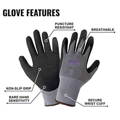 Global Glove 500NFT Tsunami Grip Nitrile Coated Work Gloves, Lightweight Seamless General-Purpose Heavy Duty Gloves, Cut Resistant, Secure Grip, Comfortable Fit, 12 Pairs, X-Large,Black/Grey