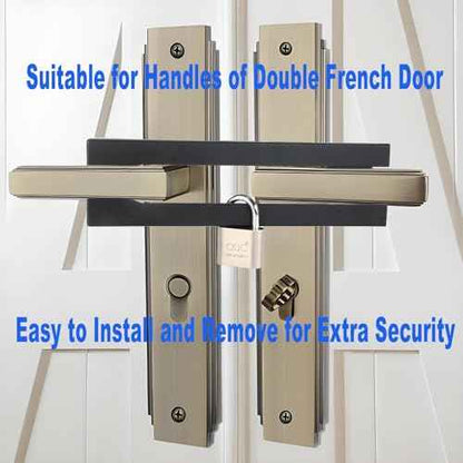 French Door Security Lock, Adjustable Double Door Lockout Device with Padlock, Reinforcement Locks for Knob and Handle Doors,Prevent Kick Ins,Childproof, Black