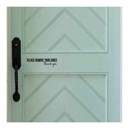 Please remove your shoes..thank you vinyl lettering wall decal (2.5"H x 9.75"L, Black)