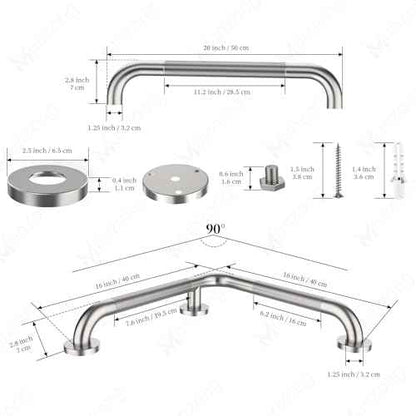 16 Inch Anti Slip Angled Shower Grab Bars with Munzong 20 Inch Stainless Steel Bathroom Grab Bar Brushed Nickel Toilet Handicap Grab Rail Knurled Safety Handle Support Elderly Injury Senior Bath