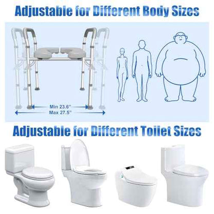 Raised Toilet Seat with Handles,2-in-1 Shower Chair & Toilet Seat Riser for Seniors, 8-Level Height & 3-Level Width Adjustment, Fits Must Body Sizes and Toilets, for Pregnant & Disabled
