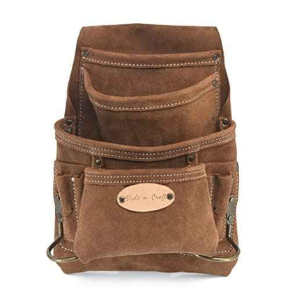 Style n Craft 10-Pocket Carpenter¡¯s Nail and Tool Pouch, Heavy-Duty Suede Leather Pouch, Dark Tan (88923)