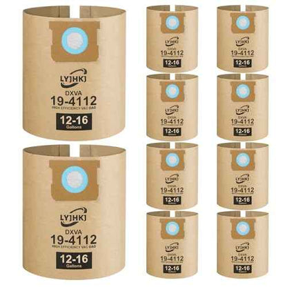 10 Pack DXVA19-4112, DXVA19-4102 Vacuum Bags for DEWALT 12 to 16 Gallon Wet/Dry Vacuum, Disposable Shop Vac Bags, Dust Collection Bag Replacement