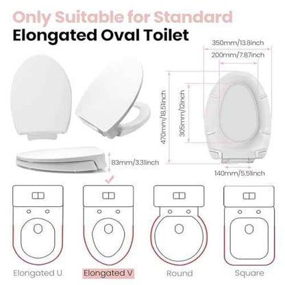 SS114 Elongated Toilet Seat Compatible with TOTO SS113/SS154/SS224/SS204, Soft Close Elongated Toilet Seat, Traditional Toilet Seat Replacement with Toilet Bolts and Nut - Cotton White