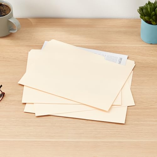 Amazon Basics Sturdy File Folders with Reinforced Tabs for Filing and Organization, 1/3-Cut Tab, Assorted Positions, Letter Size, 8.5x11 inches, Manila, 100-Pack