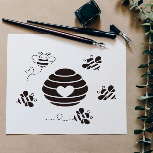 12 Pieces Bee Stencils for Painting on Wood, Honeycomb Hexagon Theme Reusable Stencils, Honey Drawing Template for DIY Scrapbooking Furniture Canvas Wall Floor Decor (5.9 x 5.9 Inch)