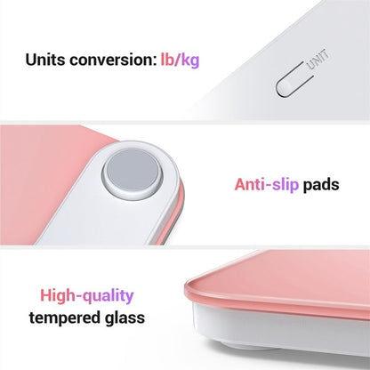 Ovutek Bathroom Scale for Body Weight, Highly Accurate Digital Weighing Machine for People, Upgraded Batteries Included, Compact Size, LED Display, High Standards Sturdy Tempered Glass, 400lb, Pink