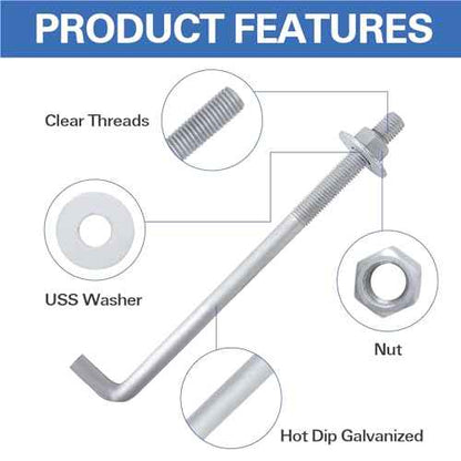 1/2¡± x 10¡± Concrete Anchor Bolts (25 Pack) L Shaped, Hot-Dip Galvanized
