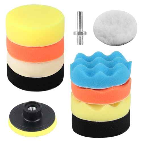 10-Pack Car Polishing Pads, 3 Inch Foam, Buffer Polisher for Drill, Fleece Pad Wax Buffer Drill Polisher Attachment with M10 Adapter