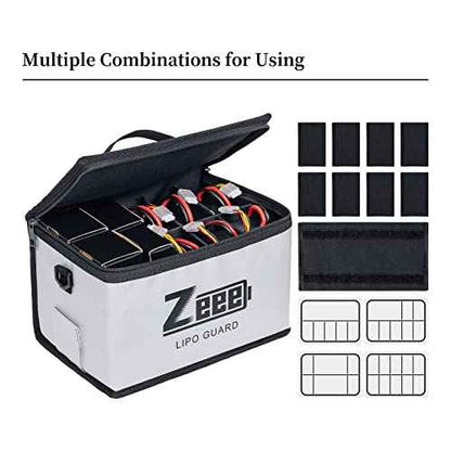 Zeee Lipo Fireproof Safe Bag - Large Capacity Storage Guard Pouch for Charging - 10 Cell Adjustable (10.6x6.7x6.7in)