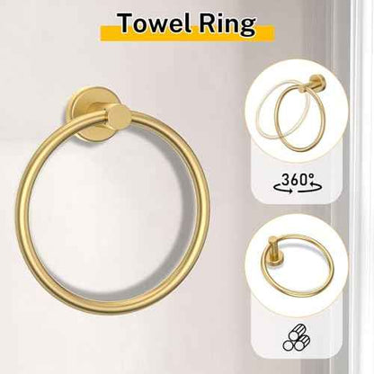 Brushed Gold Bathroom Hardware Set 5 Pieces Towel Bar Set Round Towel Holder Set for Bathroom,Upgraded Toilet Paper Holder with Shelf,Stainless Steel Wall Mounted 23.6 Inch
