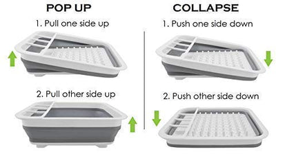 Ahyuan Collapsible Dish Drying Rack Portable Dinnerware Drainer Organizer for Kitchen RV Campers Travel Trailers Space Saving Kitchen Storage Rack Tray (with Drainboard)
