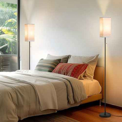 Tall Floor Lamp Set of 2 with Linen Shade - 3 Color Temperature, Black, LED Bulbs, Pull Chain Switch, Easy Assembly(2 Pack)