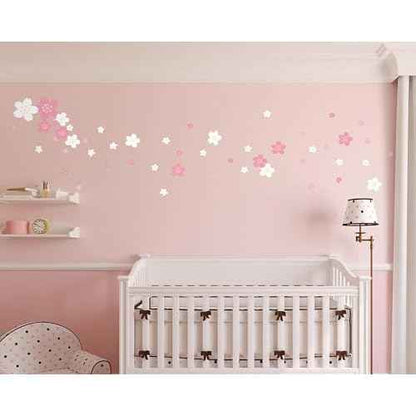 FLFK 55 Pcs Cherry Blossoms Wall Decals Peel and Stick Flower Wall Stickers for Nursery Living Room Bedroom Girls Room Home Decor