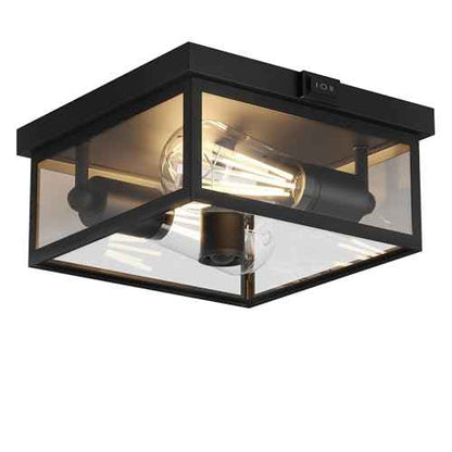 Outdoor Ceiling Light with Motion Sensor, Flush Mount Porch Light, Exterior Light Fixture with Clear Glass, Dusk to Dawn 2-Light Fixture for Patio,Porch (12 in)