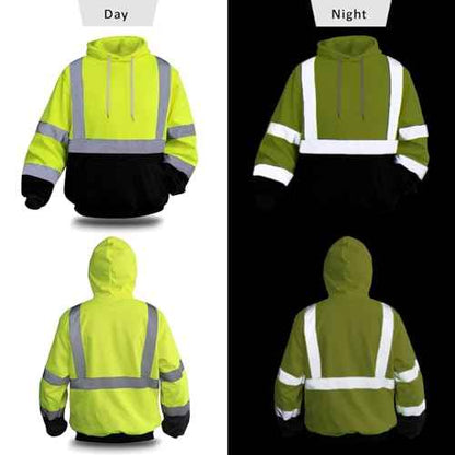 Hi Vis Hoodie for Men Safety Hoodies for Men Reflective with Black Bottom, High Visibility Hoodie for Men with Construction Worker, Meets ANSI, Yellow-JRWY-XL