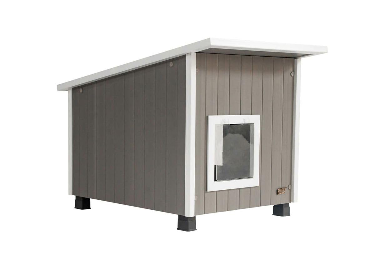 New Age Pet ECOFLEX XL Outdoor Cat House - Durable, Moisture-Resistant Wood Plastic Composite, Dual Entry, Easy Assembly, Elevated Floor for Ventilation, Compatible with Heated Pad, 10-Year Warranty