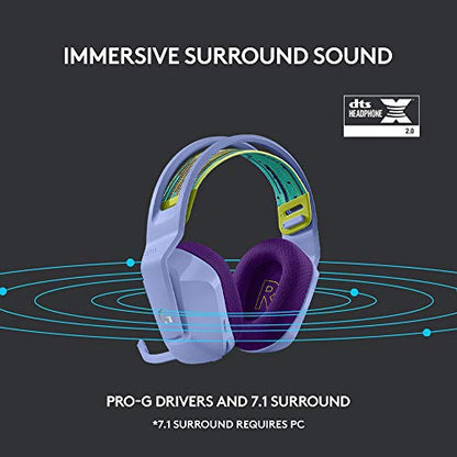 Logitech G733 Lightspeed Wireless Gaming Headset with Suspension Headband, LIGHTSYNC RGB, Blue VO!CE mic Technology and PRO-G Audio Drivers - Lilac