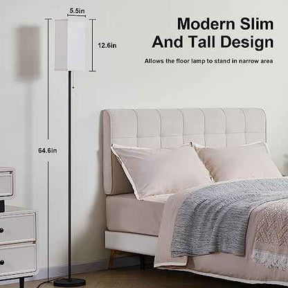 Tall Floor Lamp Set of 2 with Linen Shade - 3 Color Temperature, Black, LED Bulbs, Pull Chain Switch, Easy Assembly(2 Pack)