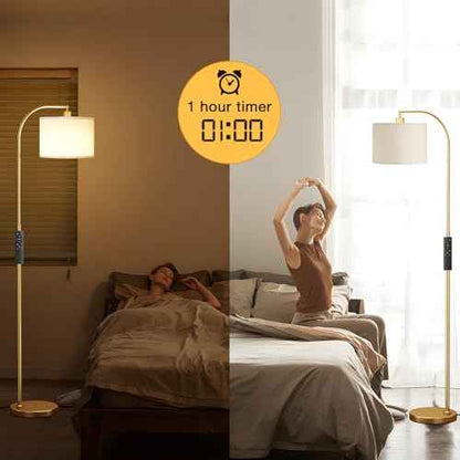 Arc Floor Lamp with Remote and Stepless Dimmable Bulb, Colors Temperature & Brightness Adjustable, Gold Floor Lamps for Living Room£¨Deep Beige Shade & Gold Pole£©