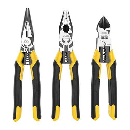 DELI 3PCS Pliers Set, Large 7 in 1 Multifunctional Wire Stripper Crimper Cutter, 9" Long Nose, 9" Linesman, 8" Diagonal Side Cutting