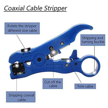 Coax Cable Crimping Kit Adjustable Tool Set Coaxial Cable Crimping Tool for RG59 RG6 F BNC RCA with 20 PCS F Compression Connectors