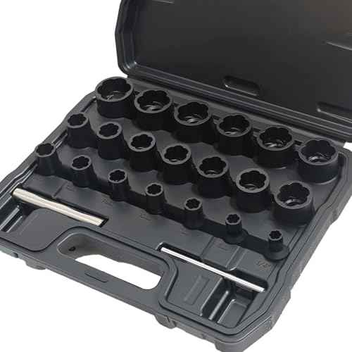 22pcs Bolt Nut Extractor Set Metric 8-27mm Impact Lug Removal Tool 1/2" and 3/8" Drive Wheel Lock Removal Kit for Extracting Damaged, Stripped Frozen Nuts & Screws Twist Socket Set