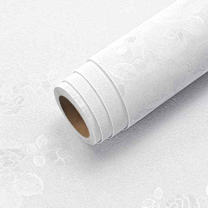 Livelynine White Wallpaper Peel and Stick Floral Texture White Contact Paper for Cabinets Removable Vinyl Kitchen Cabinet Covering Paintable Textured Wallpaper for Walls Bathroom Ceiling 15.8x78.8"