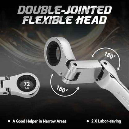 DISEN Double Jointed Extra Long Flex Head Ratchet Wrench Set, 6 PCS Metric 8-19mm Box End Ratcheting Wrench with a Magnetic Pickup Tool Kit, 72-Teeth, Cr-V Steel,12 Point Combination Wrench set