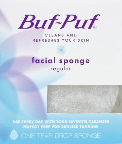 Buf-Puf Regular Facial Sponge, Dermatologist Developed, Removes Deep Down Dirt & Makeup that Causes Breakouts and Blackheads, Reusable, Exfoliating, White, 1 Count