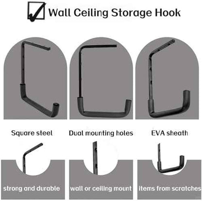 6pcs Overhead Garage Storage Rack, tility Ladder Hangers, Ceiling Mounted Garage Hooks for Lumber Bike Tools(9.45 x 12.6 Inch)