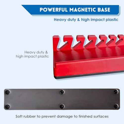 Magnetic Wrench Organizer, 2 PCS Tools Wall Mount Wrench Holder for 20 SAE and Metric Wrenches (Red & Blue(2PC), Wall Mount Wrench Organizer)