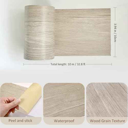 Wood Grain Wallpaper Border, 3.94¡¯¡¯ x 32.8 FT, Peel and Stick Bathroom Mirror Frame Border, Self Adhesive Wood Grain Repair Tape, PVC Waterproof Border Decor, Wood Furniture Renovation(Gray Chestnut)