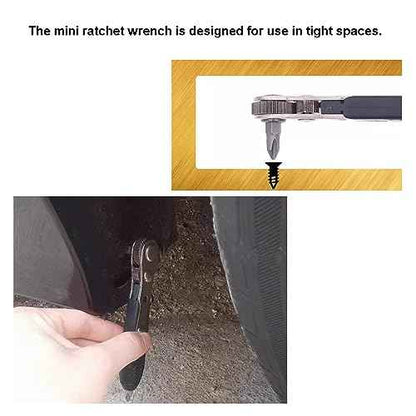 Mini Ratchet Wrench,2 Pieces 1/4 Inch Right Angle Screwdriver with Low Profile,Close Quarters,Offset Reversible Drive Handle for Bits
