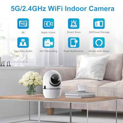 Indoor Security Camera, 5G&2.4G WiFi Security Cameras Indoor for Home Security, Pan/Tilt Baby Monitor/Dog/Pet Camera with Phone App Motion Sensor & Night Vision. TF/CloudStorage (2Pack)