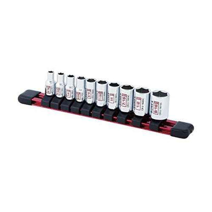 10Piece 1/4" Drive Chrome Socket Rail 6Pt SAE Standard
