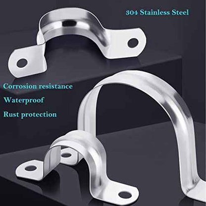 AKIHISA Pipe Clamps, 10 Pcs U Tube Strap Clamp, 304 Stainless Steel 2 Hole Pipe Bracket, ID 7/9Inch(20mm)