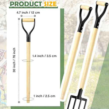 2 Pcs Pitchfork Spading Handle Replacement 30 Inch Wooden Shovel Handle Replacement D Shaped Pitch Fork Handles Tool Accessories for Shovel Scoop Hoe Rake Garden Digging