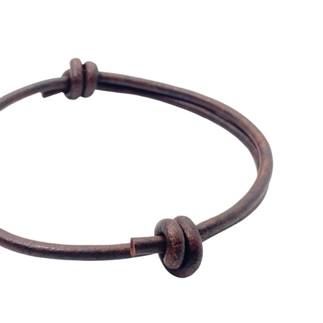 3 mm Men Genuine Leather Bracelet - Handmade Adjustable Cuff, Mens Minimalism Leather Wrap Wristband, Simple Accessories, Premium Leather, Women Gift To Boyfriend, Pulsera Hombre (Antique Brown)