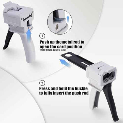 Dispensing Gun Kit, 50ml 1:1/1:2 Ratio Manual Epoxy Mixing Dispensing AB Gun, Used For Extruding two-component Adhesive with a Specification of 50ml, Static Mixer Nozzles Included