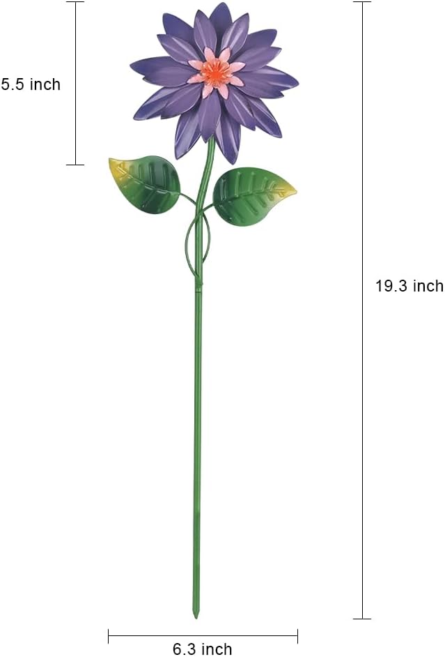 hogardeck Metal Flower Decorative Garden Stakes,4 Pcs 19" Outdoor Garden Decor with Shaking Flower Head Yard Stakes, Yard Art Spring Decorations for Patio Lawn (Pink & Yellow & Purple & Orange)