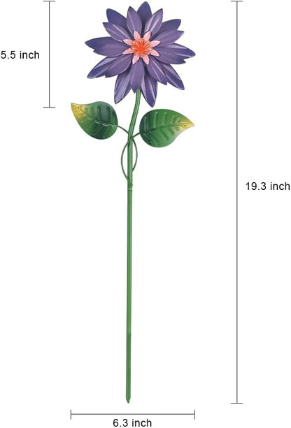 hogardeck Metal Flower Decorative Garden Stakes,4 Pcs 19" Outdoor Garden Decor with Shaking Flower Head Yard Stakes, Yard Art Spring Decorations for Patio Lawn (Pink & Yellow & Purple & Orange)