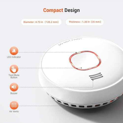 Jemay Smoke Detector, 10 Year Life Fire Alarms Smoke Detectors with Advanced Photoelectric Technology, Battery Operated Smoke Fire Alarm with LED Indicator & Silence Button, 2 Packs