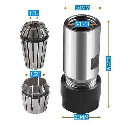 5/8"-11 Thread Angle Grinder Extension Shaft Set Electric Drill Conversion Collets Adapter Woodworking Tool Accessories Include Spring Collet 1/4" & 1/2" 3PCS