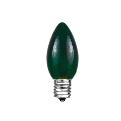 Novelty Lights Christmas Replacement Bulbs - Outdoor Individual Bulbs for Events, Holiday Parties, Patios, and More - C7/E12 Candelabra Base, 5 Watt Lights (Green, 25 Pack)